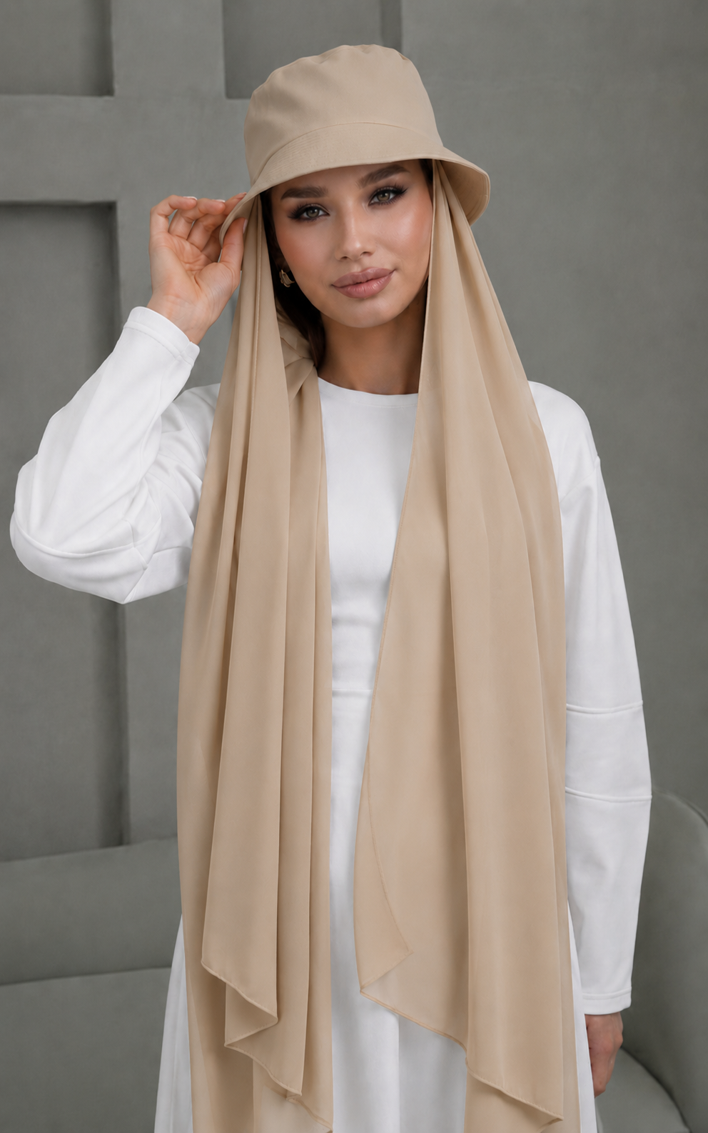 Bucket Hat with attached Scarf