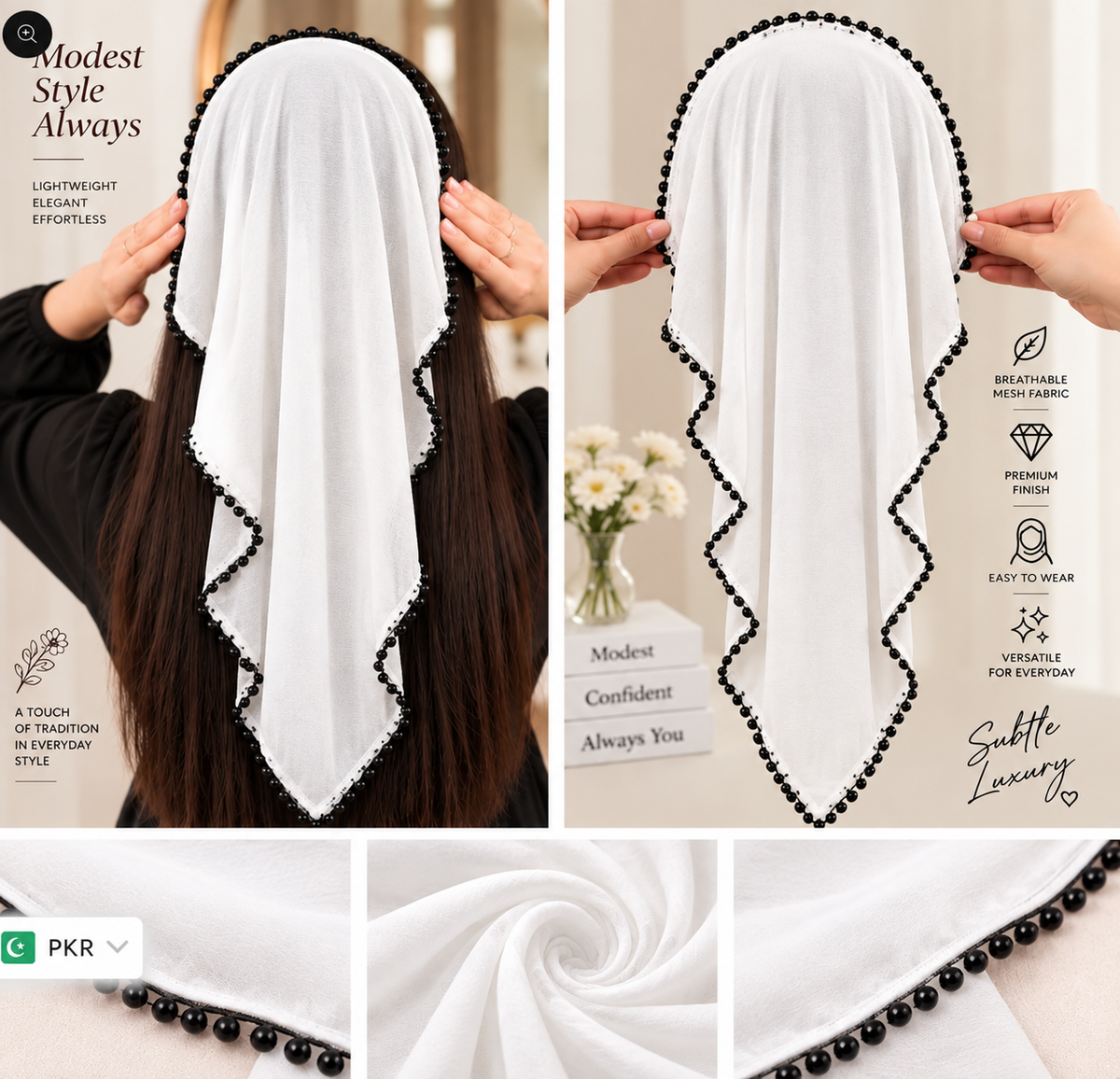 Beaded Hair Net Headband – Elegant Hair Cover & Bun Snood