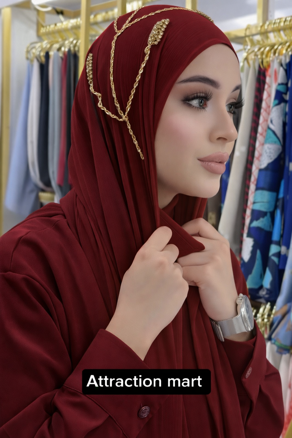 "Viral Instant Hijab with Exquisite Hand-Stitched Rhinestones – Premium Soft Fabric"