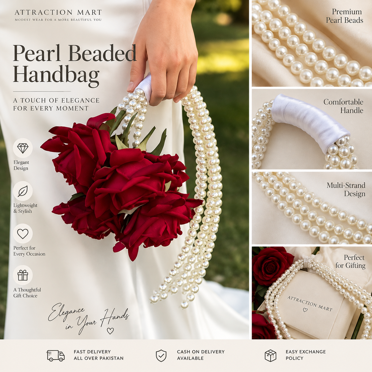Pearl Beaded Handbag | Elegant Pearl Chain Bag for Women