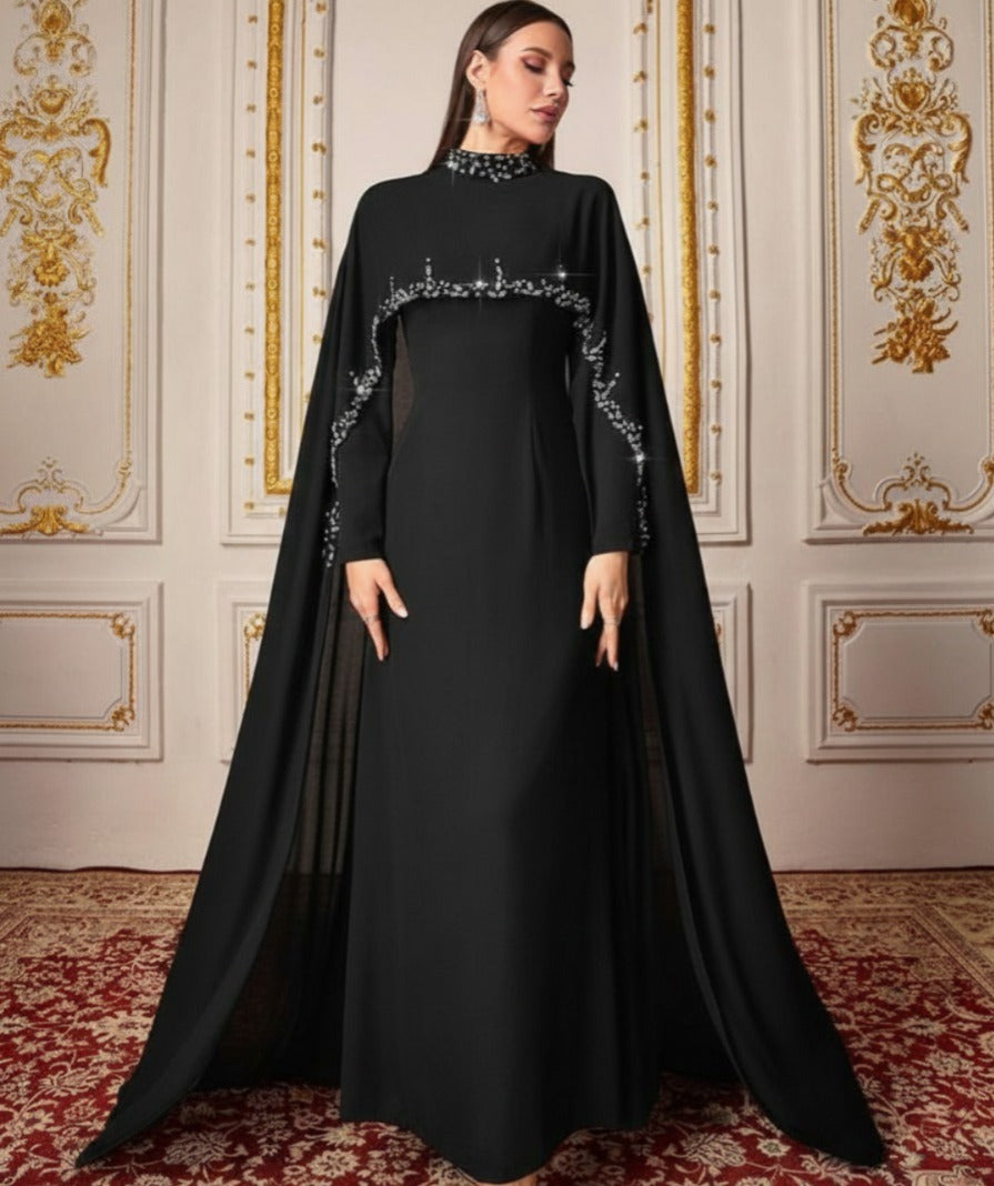 Celestial Rhinestone Cape Abaya | Luxury 2-Piece Set