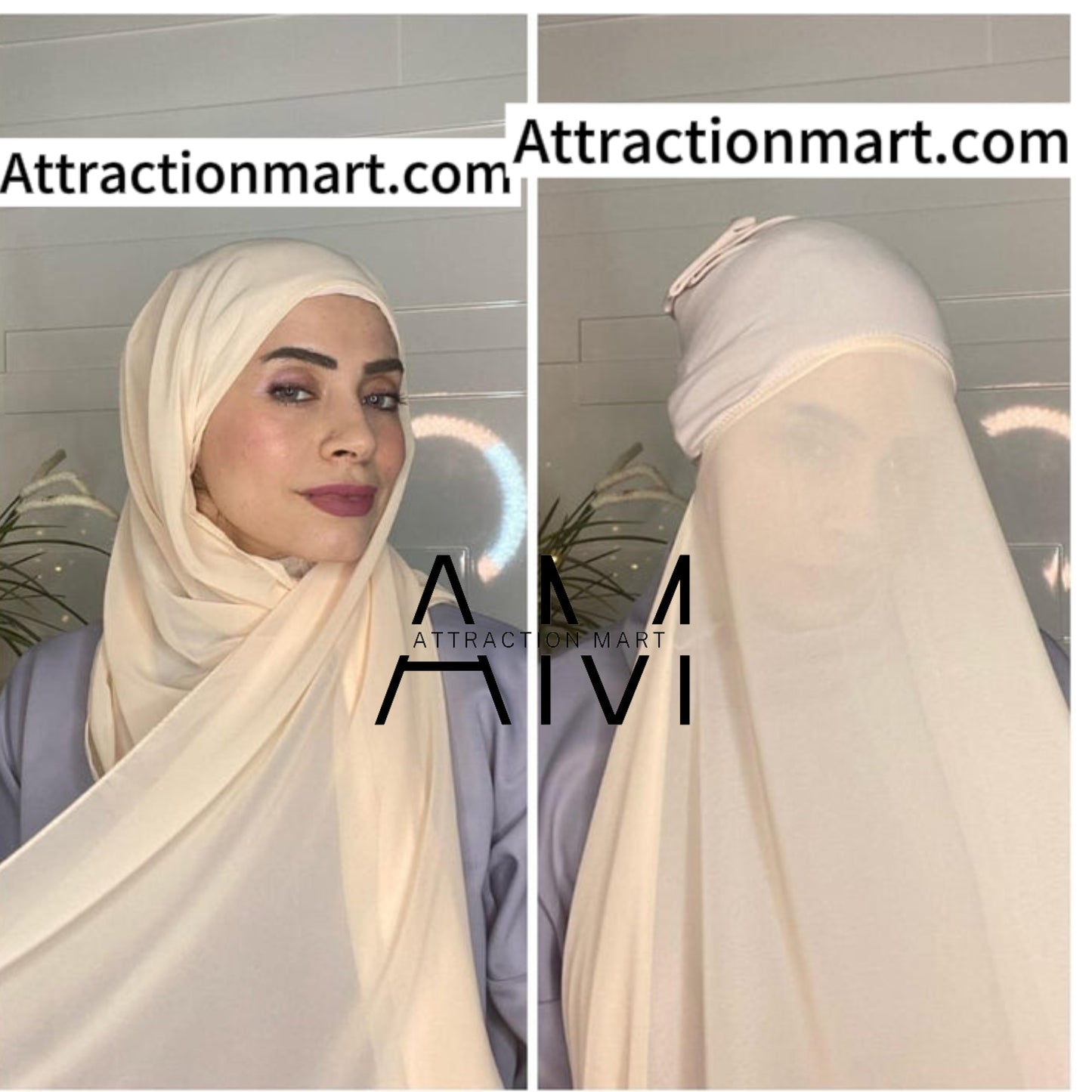 Chiffon Hijab with attached cap