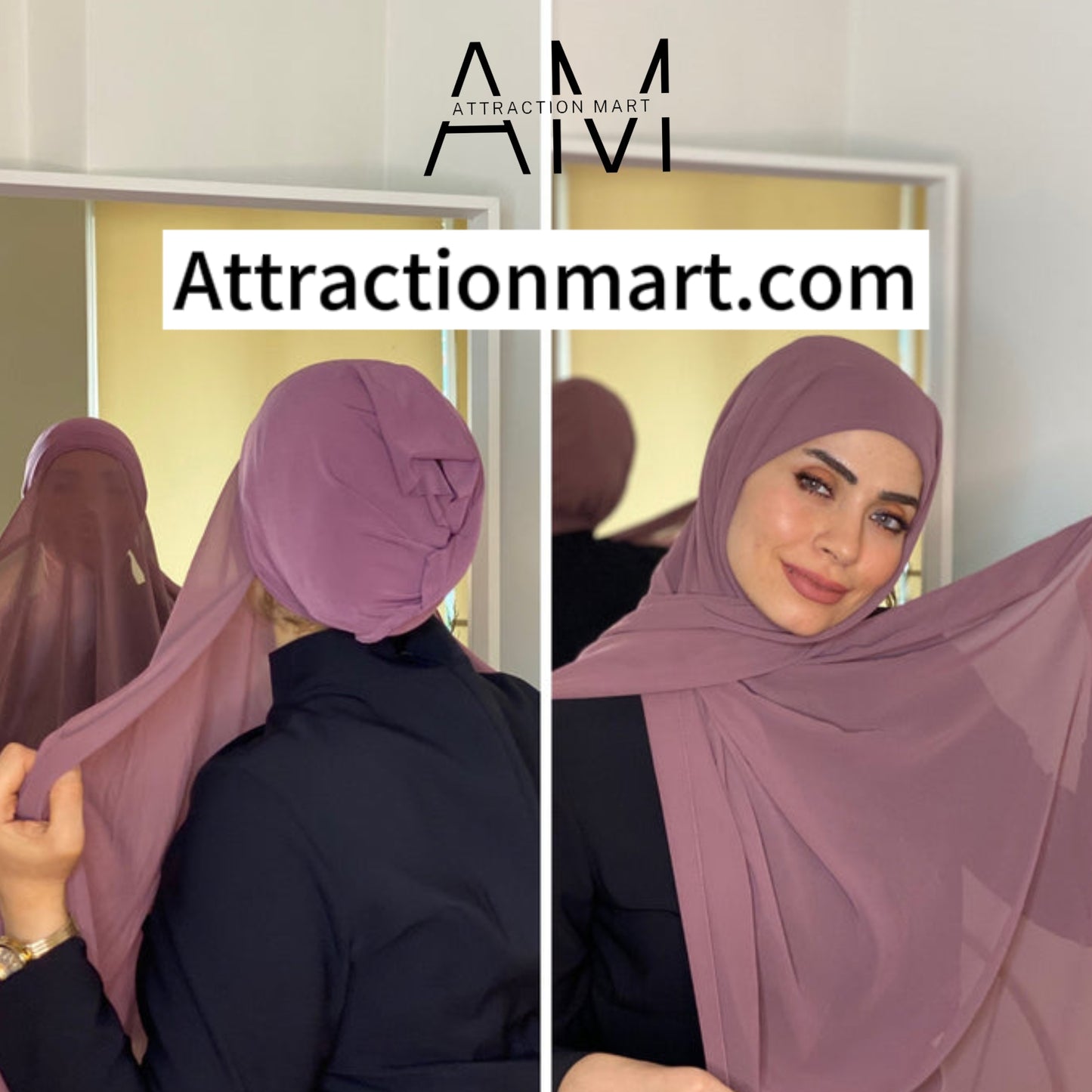 Chiffon Hijab with attached cap