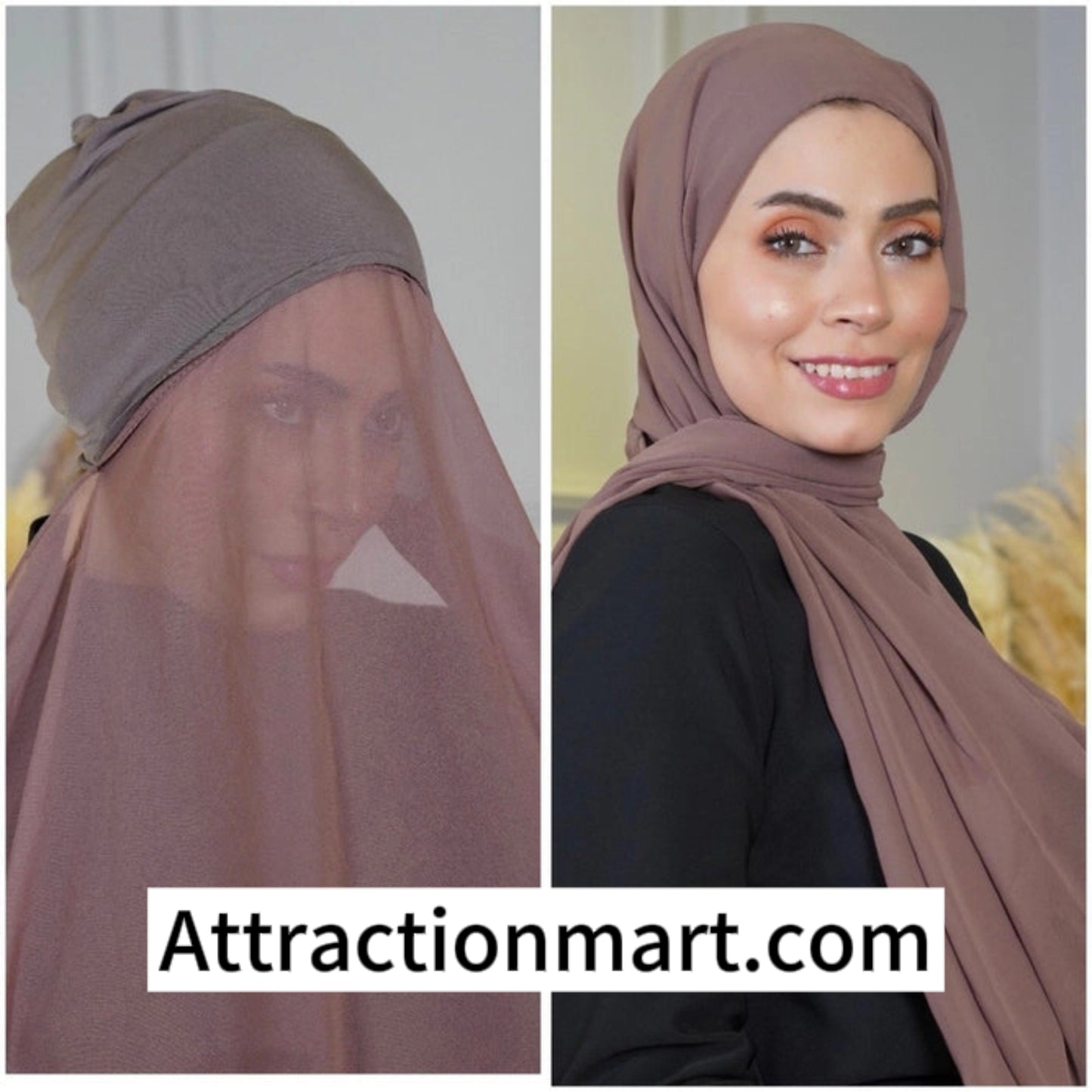 Chiffon Hijab with attached cap