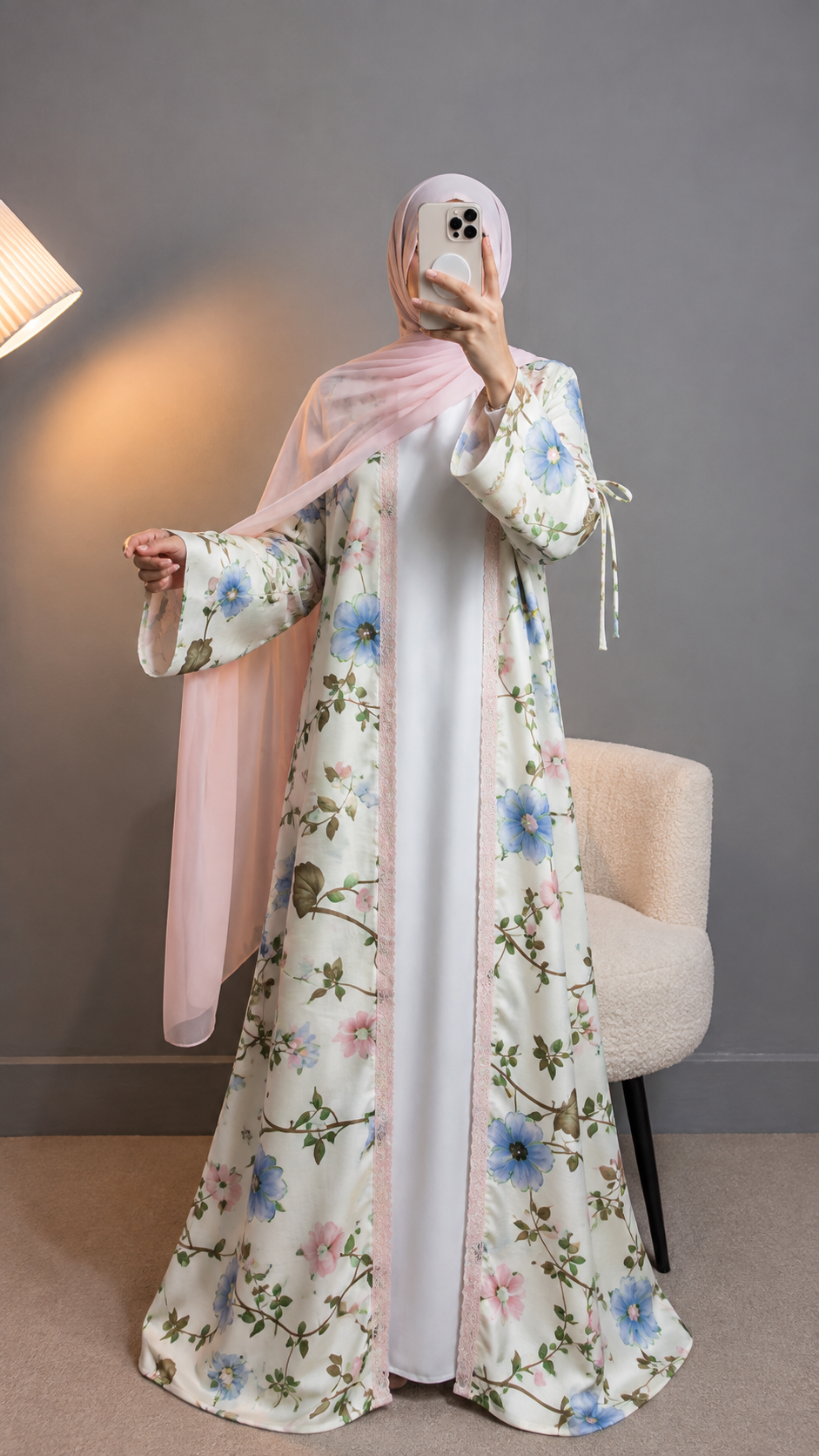 Flora 2-Piece Printed Abaya Set | Inner + Open Front Coat