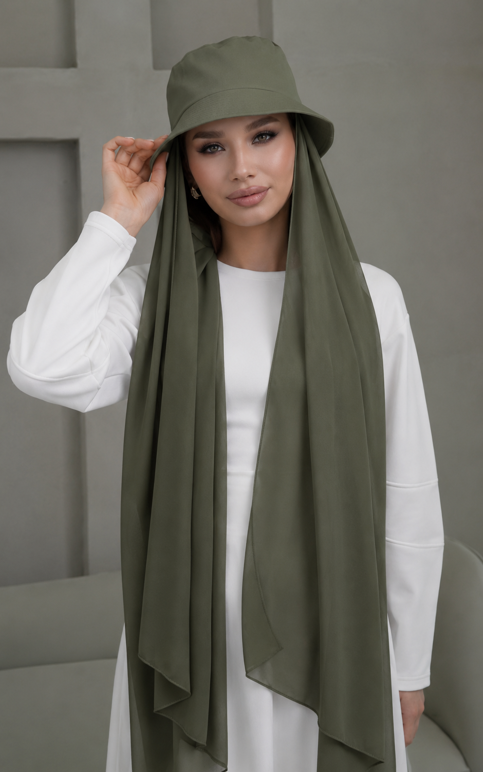 Bucket Hat with attached Scarf