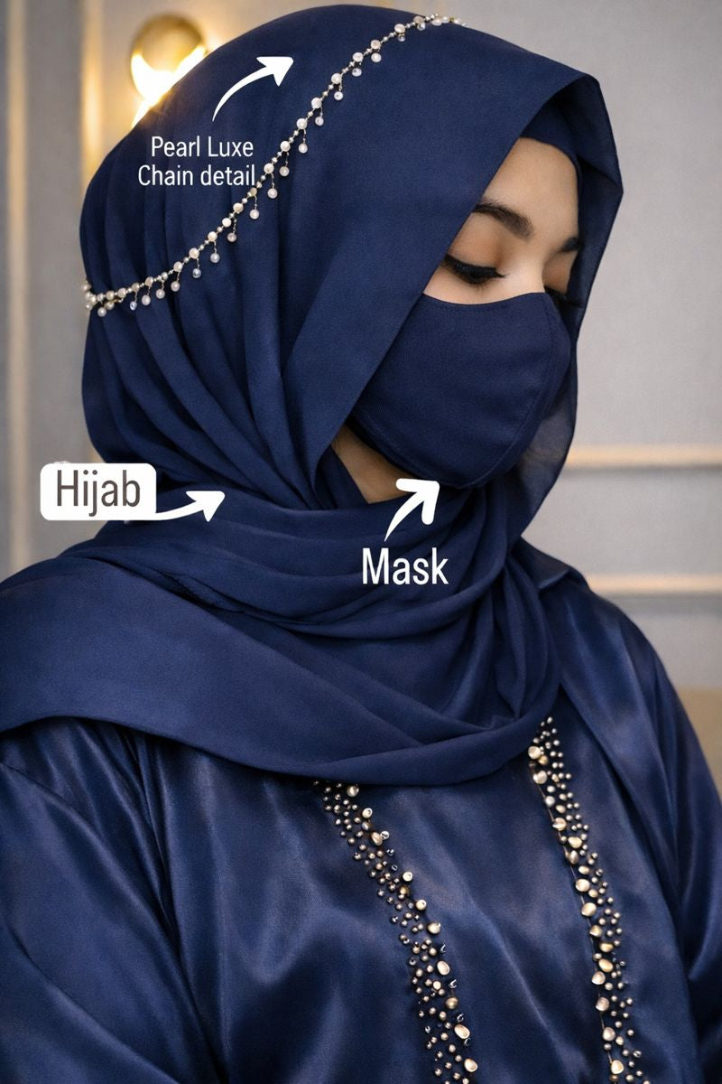Luxury Chiffon Hijab set with matching mask and diamond pearl chain
