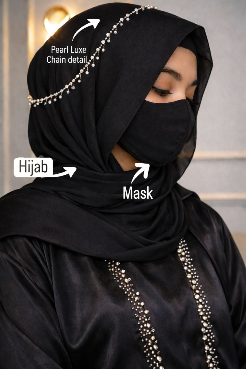 Luxury Chiffon Hijab set with matching mask and diamond pearl chain