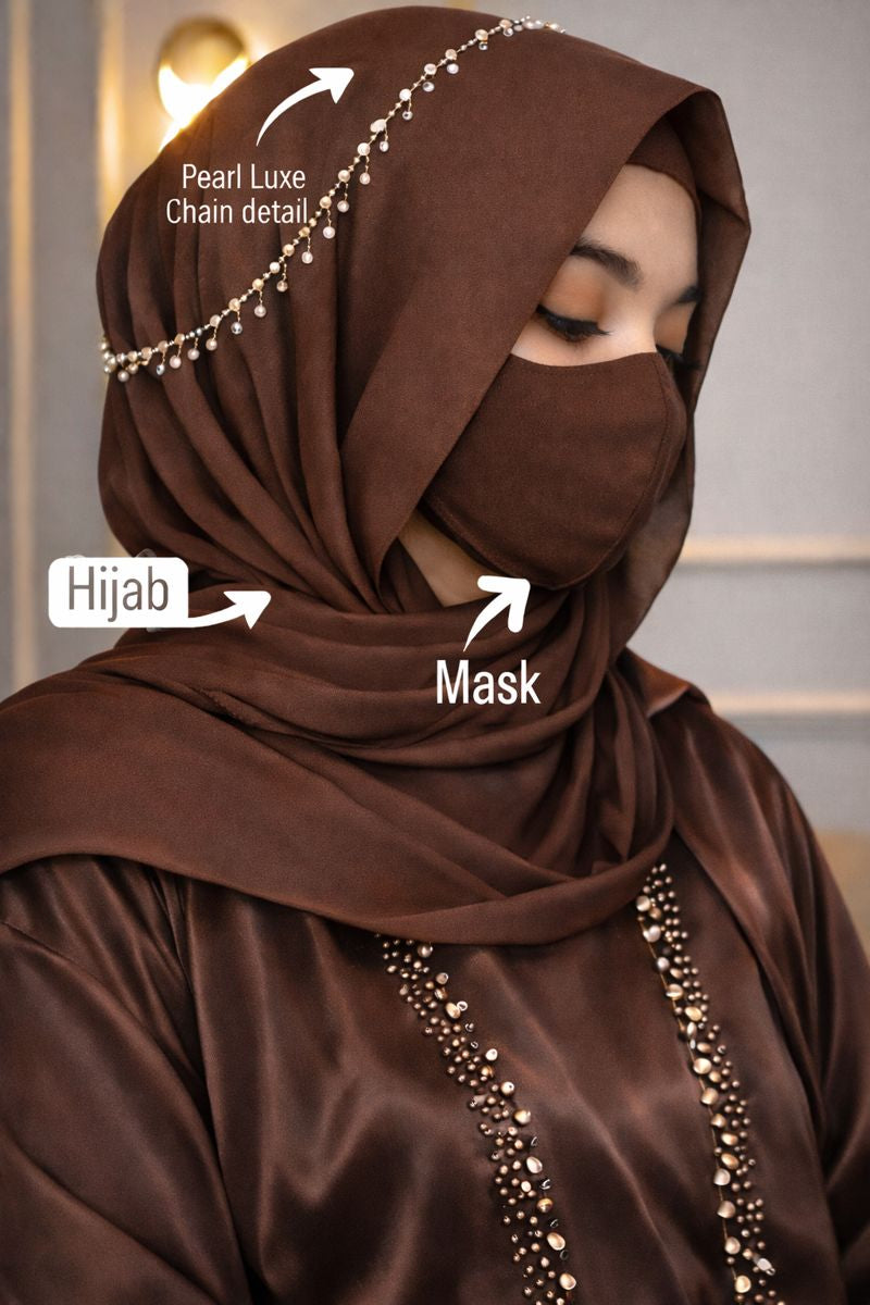 Luxury Chiffon Hijab set with matching mask and diamond pearl chain