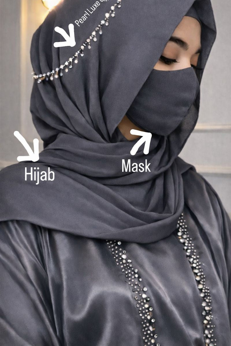 Luxury Chiffon Hijab set with matching mask and diamond pearl chain