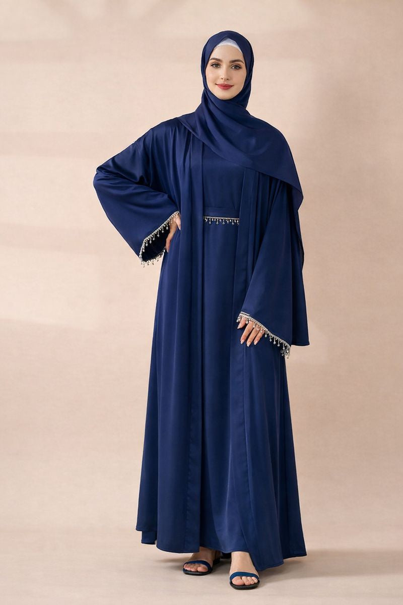 Satin Abaya With Matching Belt Made Of Diamond Tassel