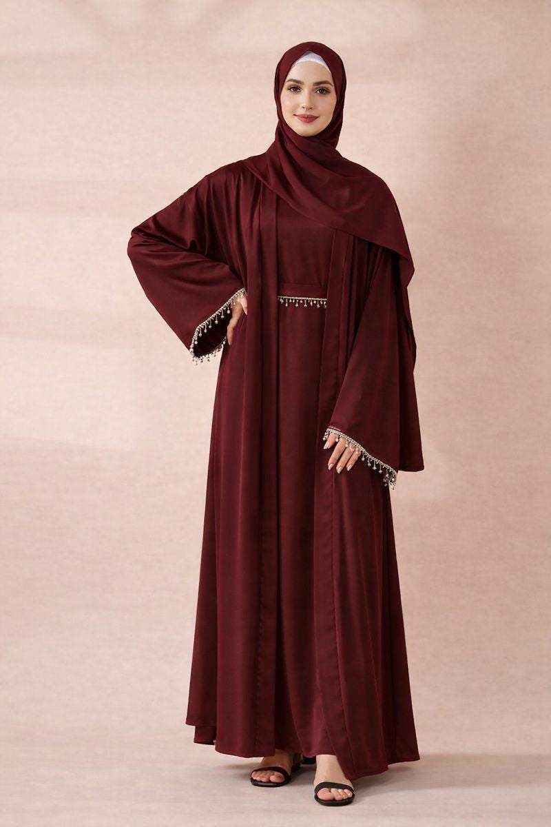 Satin Abaya With Matching Belt Made Of Diamond Tassel