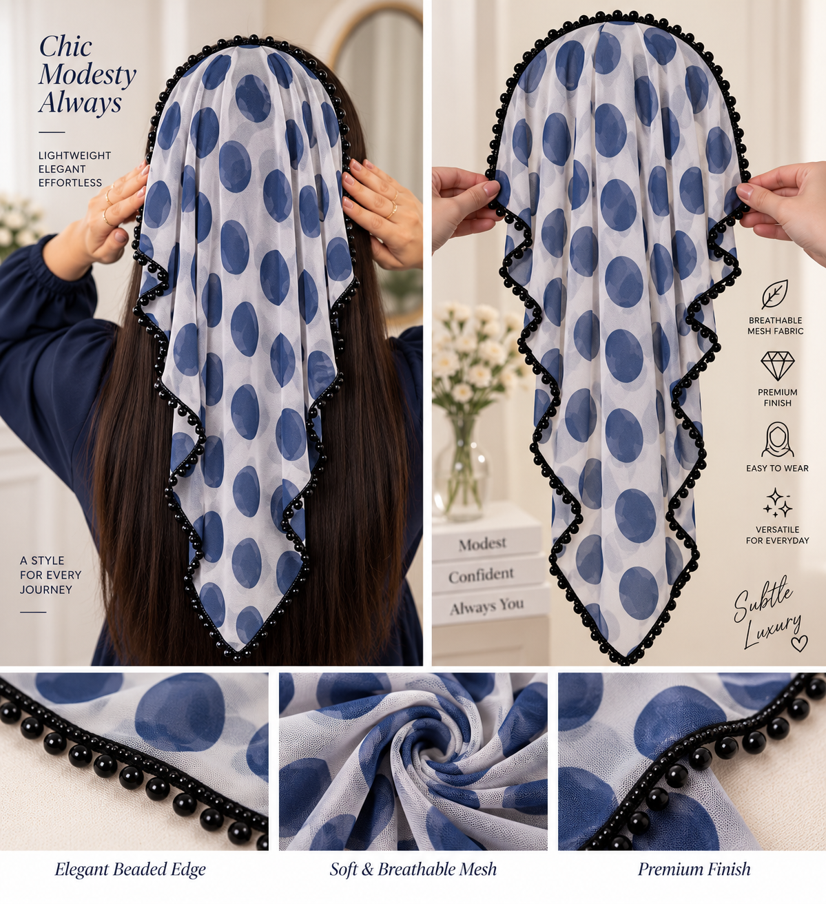 Beaded Hair Net Headband – Elegant Hair Cover & Bun Snood