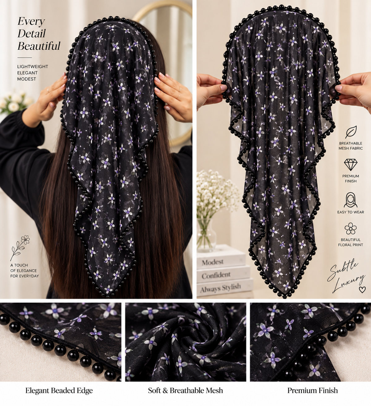 Beaded Hair Net Headband – Elegant Hair Cover & Bun Snood