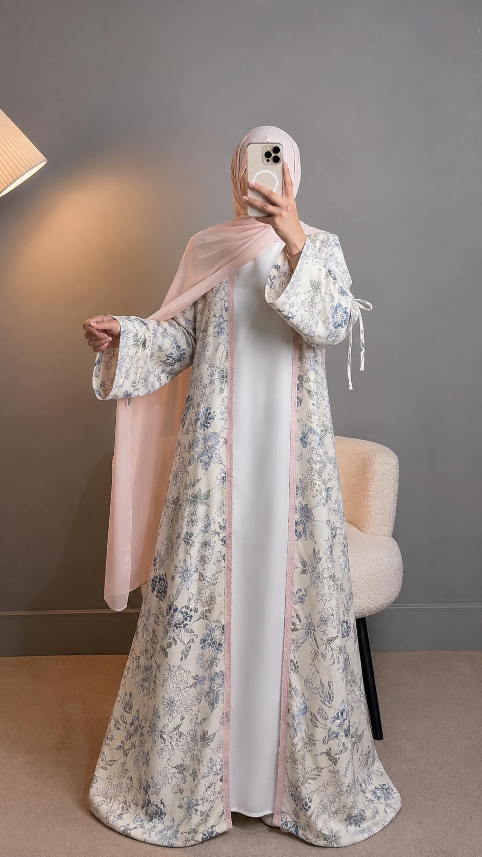 Flora 2-Piece Printed Abaya Set | Inner + Open Front Coat