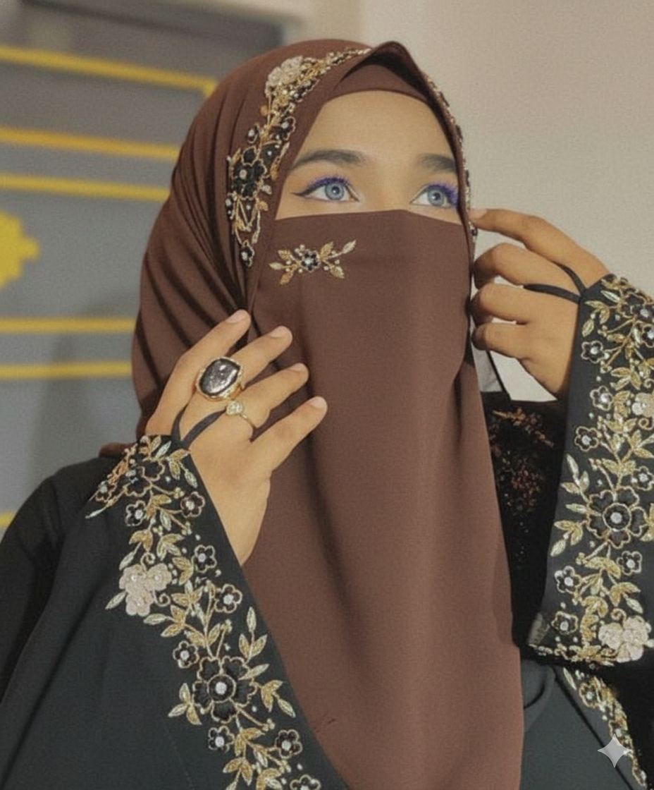 Malaysian Chiffon Hijab With Naqab - Luxury Embroidery Hijab