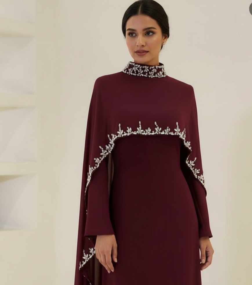 Celestial Rhinestone Cape Abaya | Luxury 2-Piece Set