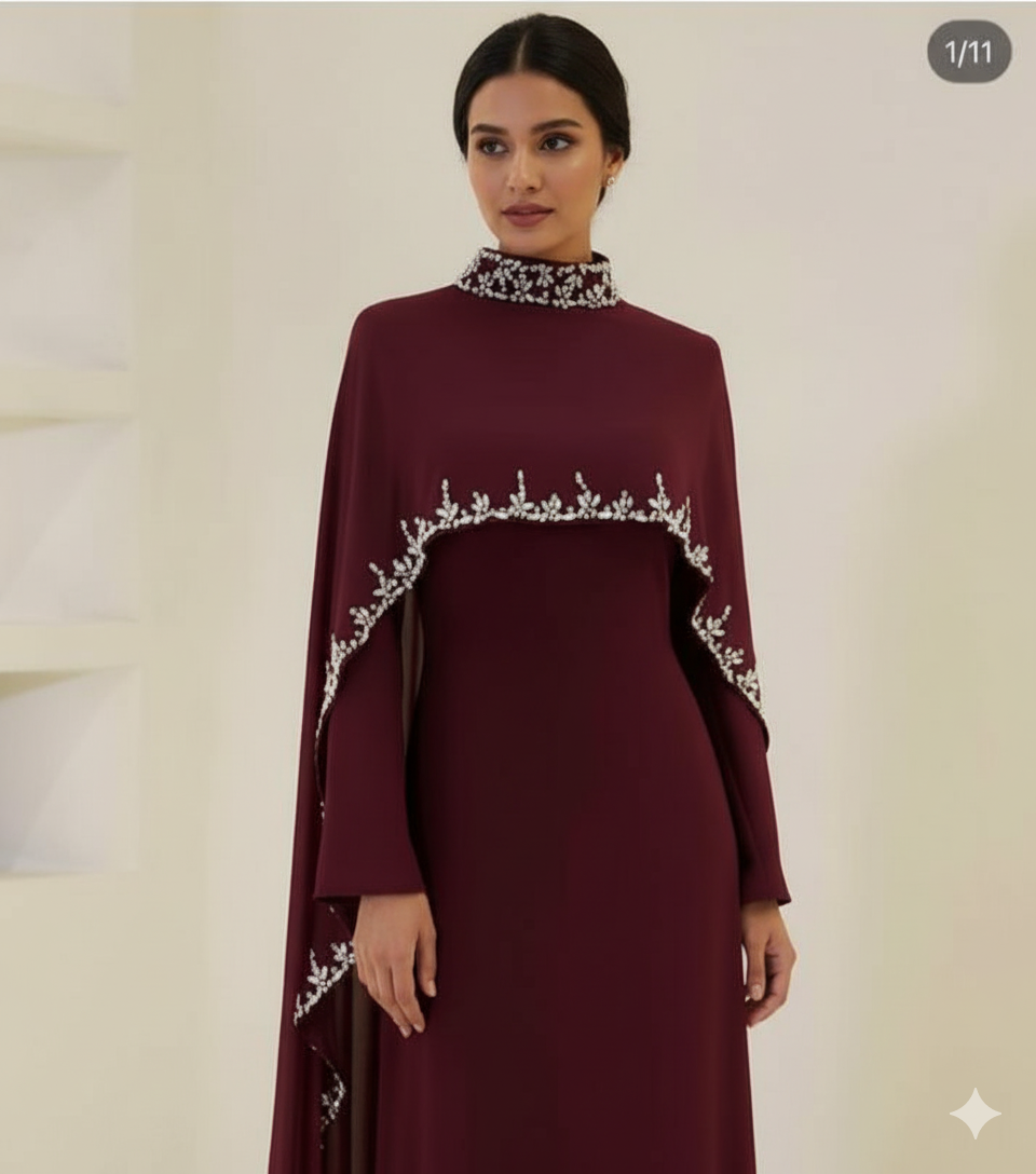 Celestial Rhinestone Cape Abaya | Luxury 2-Piece Set