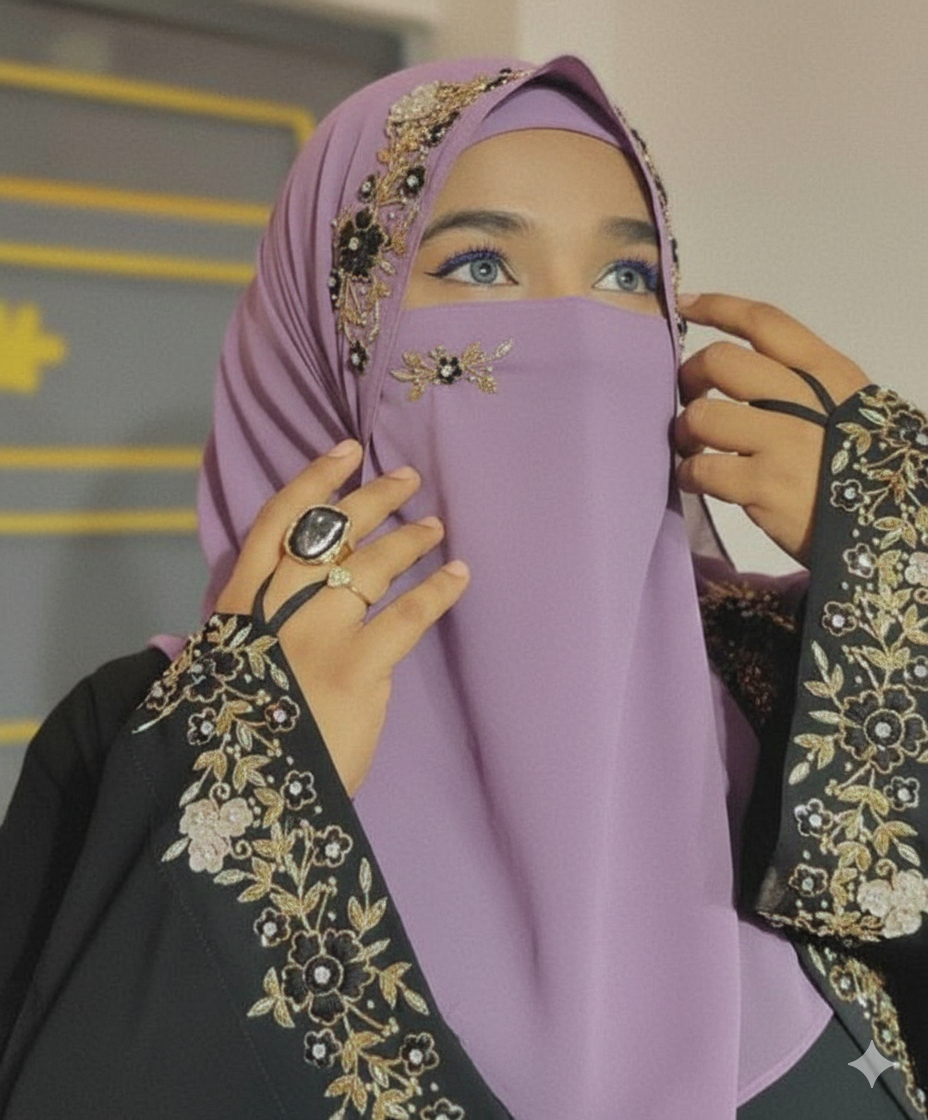 Malaysian Chiffon Hijab With Naqab - Luxury Embroidery Hijab