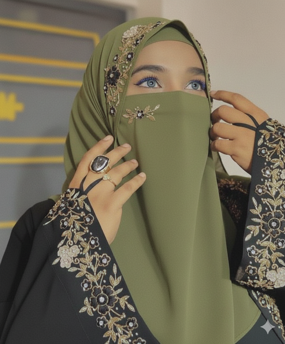 Malaysian Chiffon Hijab With Naqab - Luxury Embroidery Hijab