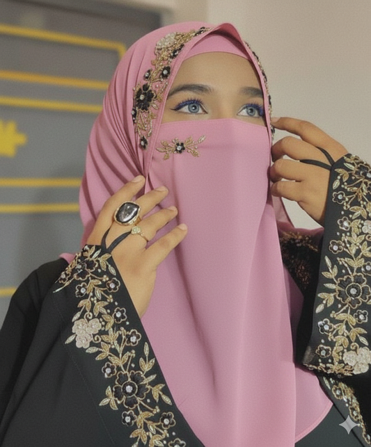 Malaysian Chiffon Hijab With Naqab - Luxury Embroidery Hijab