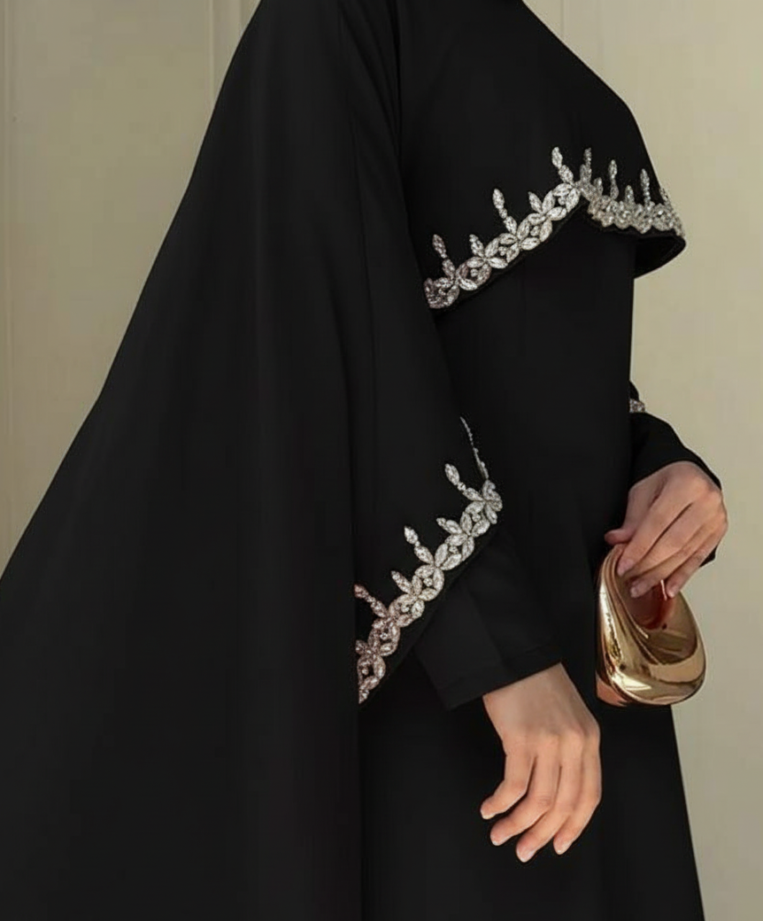 Celestial Rhinestone Cape Abaya | Luxury 2-Piece Set