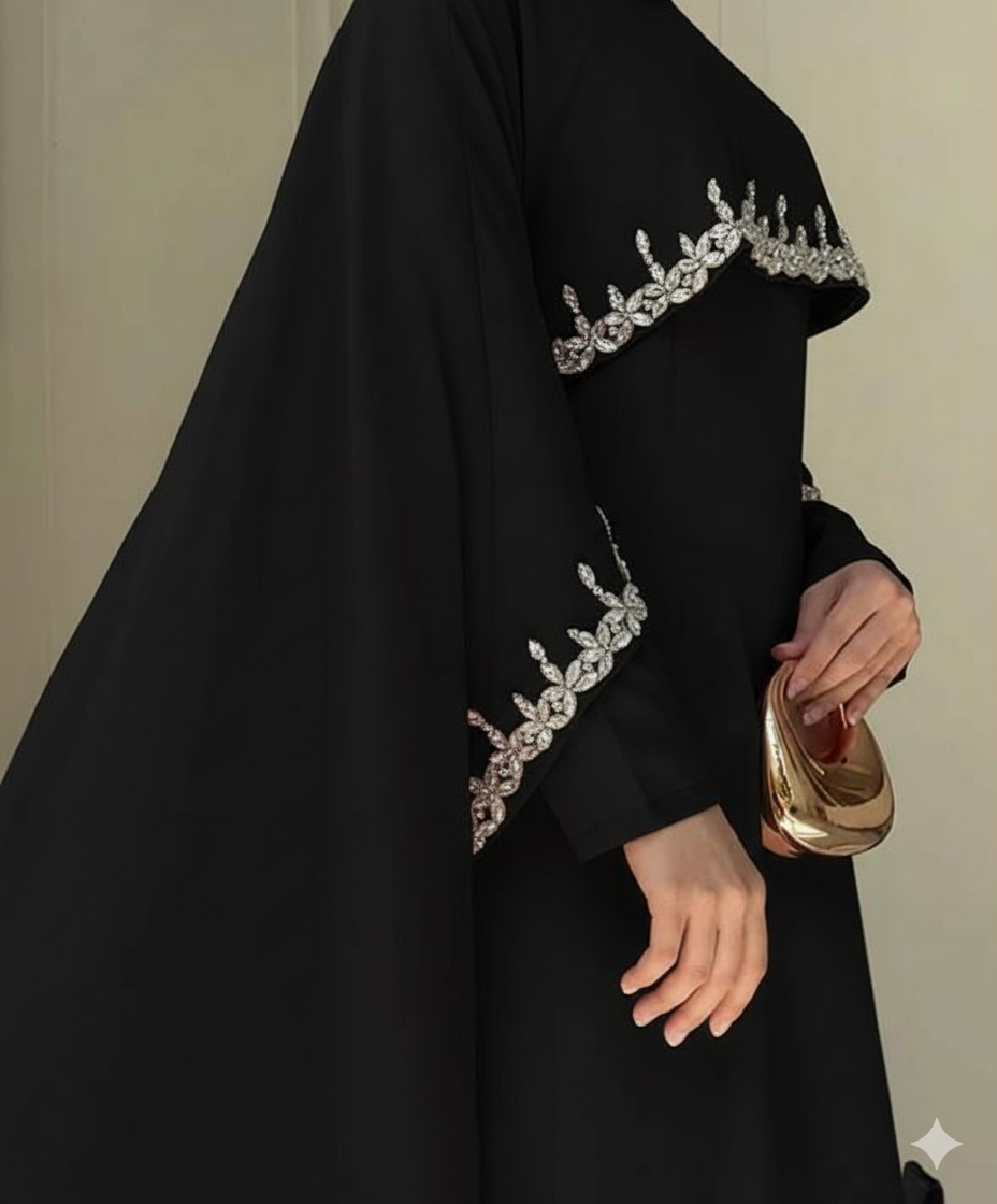 Celestial Rhinestone Cape Abaya | Luxury 2-Piece Set