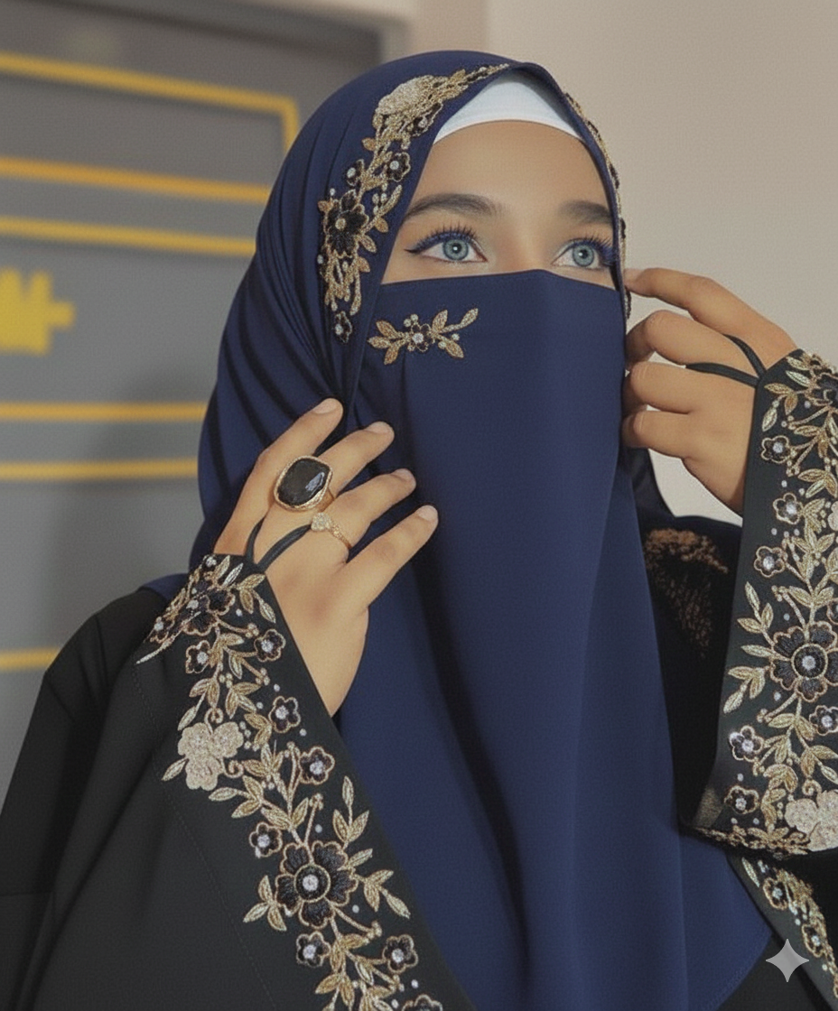 Malaysian Chiffon Hijab With Naqab - Luxury Embroidery Hijab