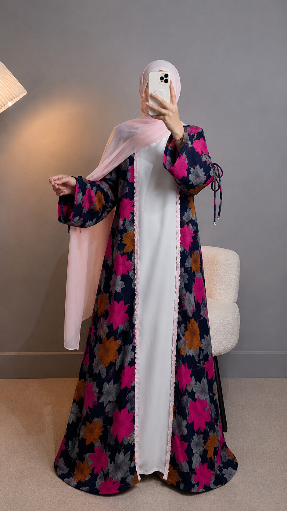Flora 2-Piece Printed Abaya Set | Inner + Open Front Coat