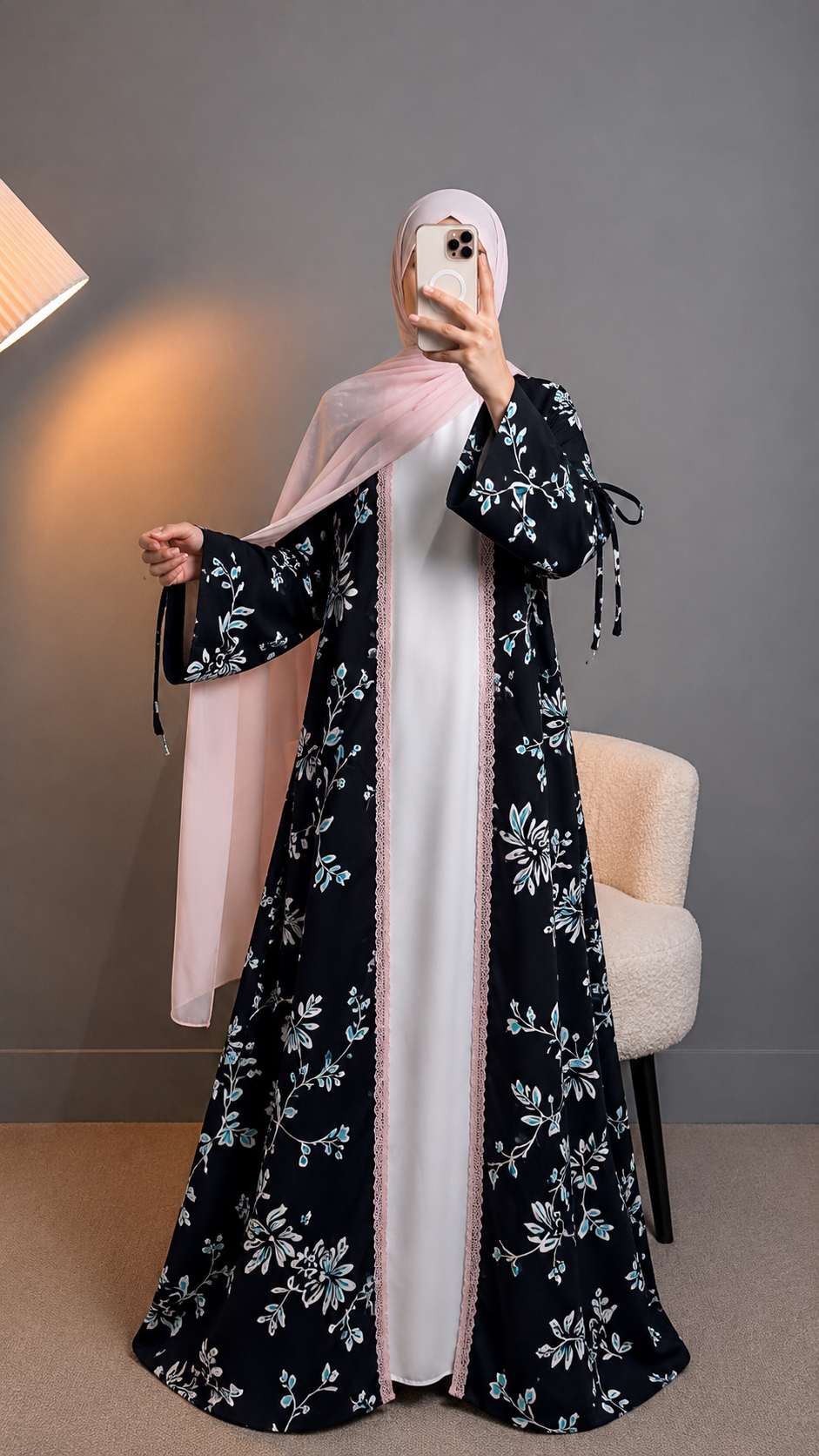 Flora 2-Piece Printed Abaya Set | Inner + Open Front Coat