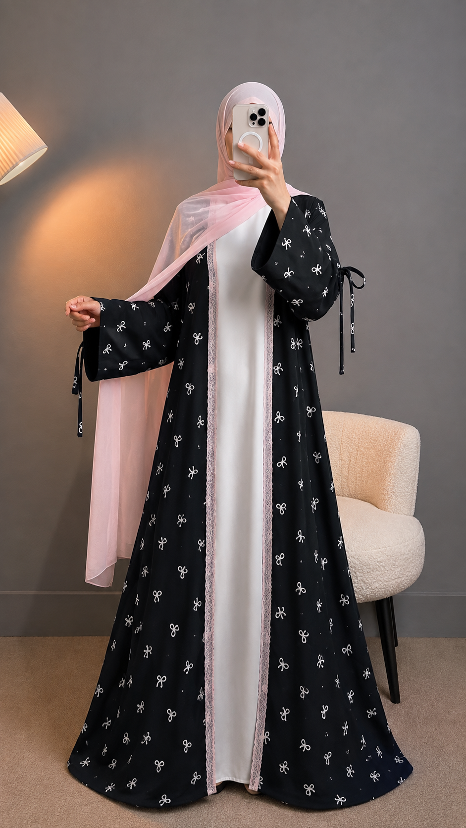 Flora 2-Piece Printed Abaya Set | Inner + Open Front Coat