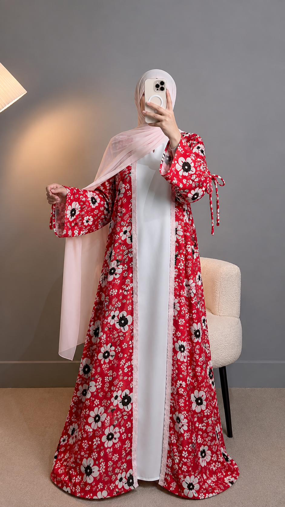 Flora 2-Piece Printed Abaya Set | Inner + Open Front Coat