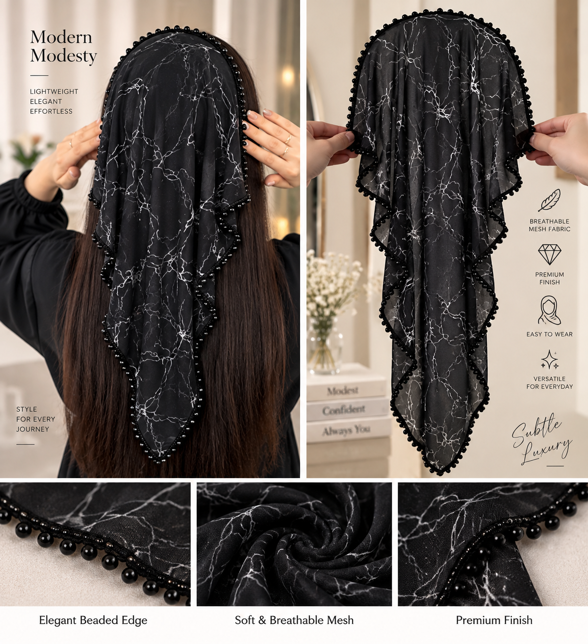 Beaded Hair Net Headband – Elegant Hair Cover & Bun Snood