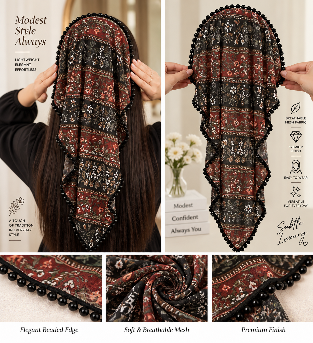 Beaded Hair Net Headband – Elegant Hair Cover & Bun Snood