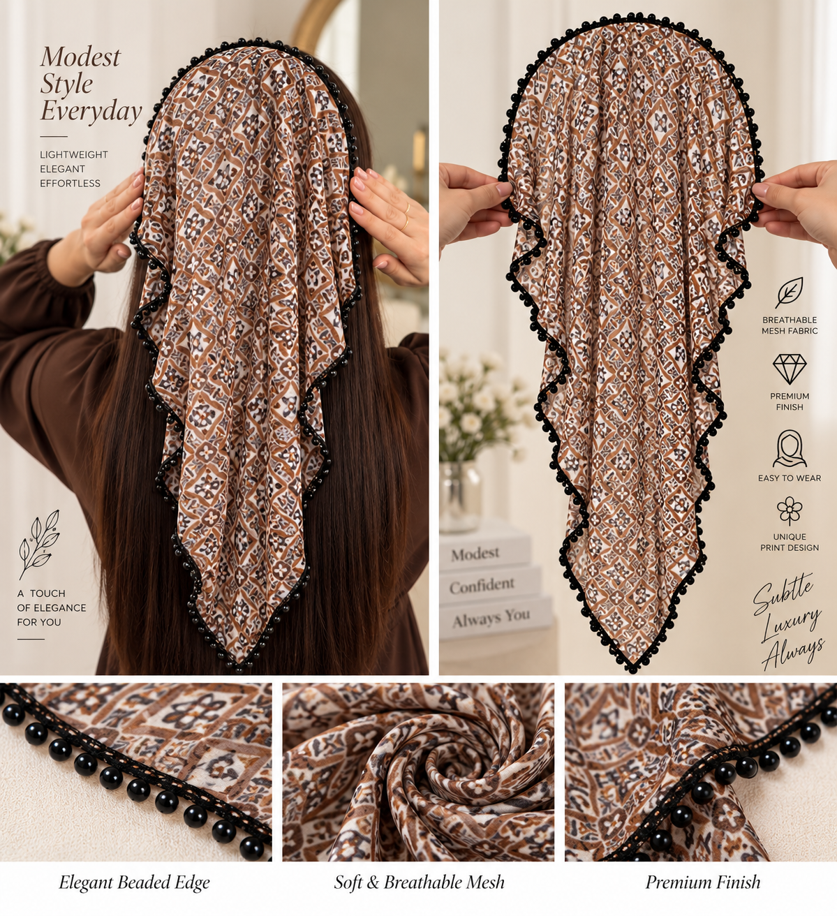 Beaded Hair Net Headband – Elegant Hair Cover & Bun Snood