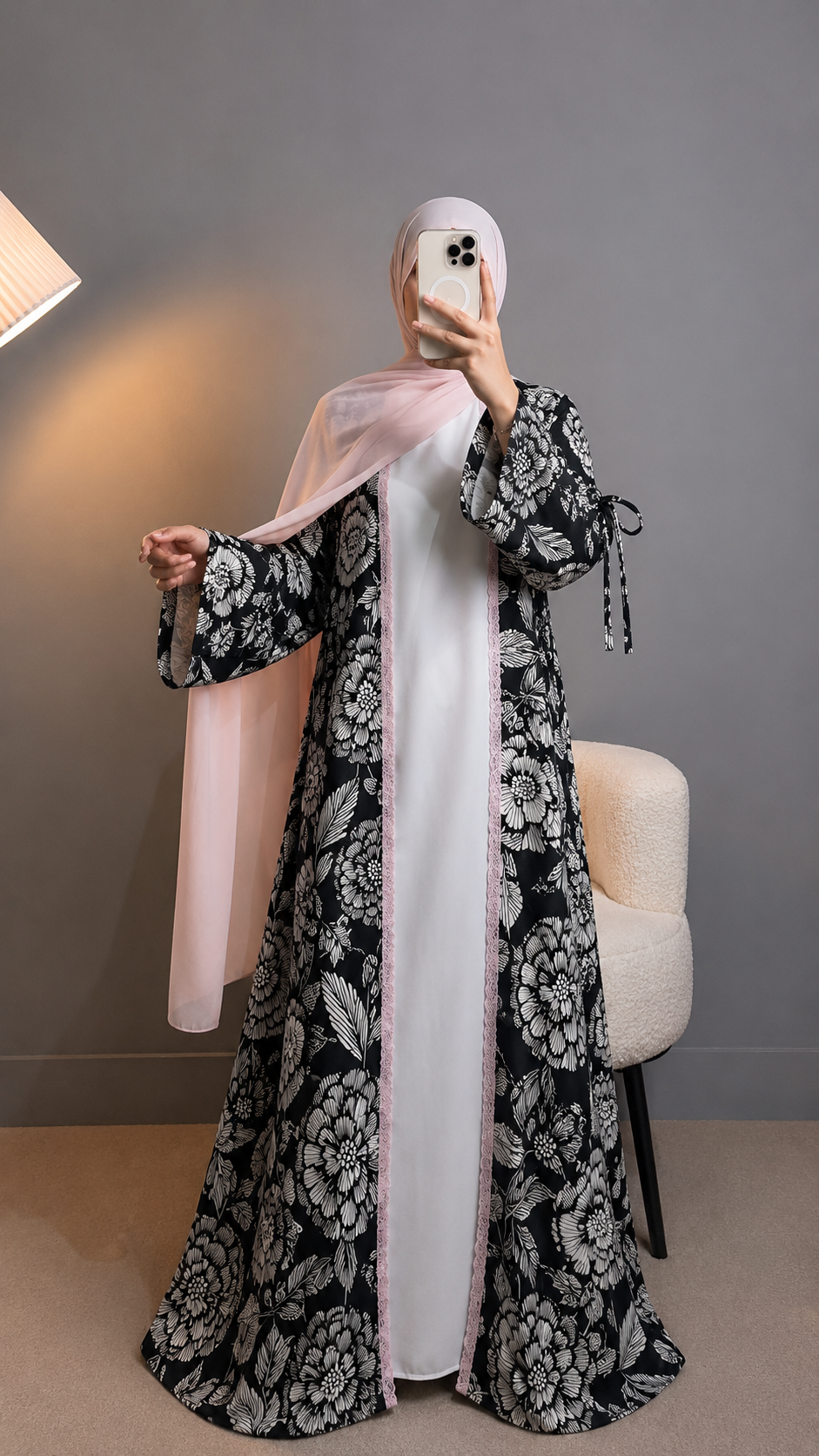 Flora 2-Piece Printed Abaya Set | Inner + Open Front Coat