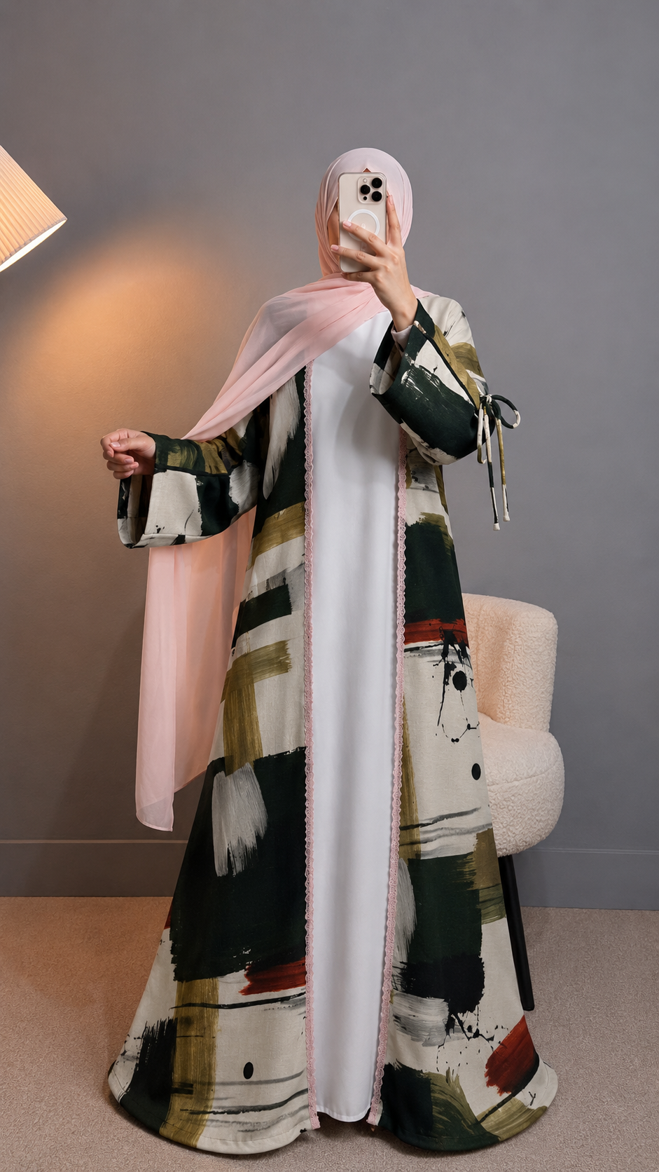 Flora 2-Piece Printed Abaya Set | Inner + Open Front Coat