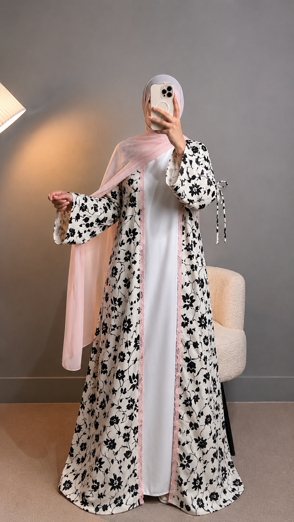 Flora 2-Piece Printed Abaya Set | Inner + Open Front Coat
