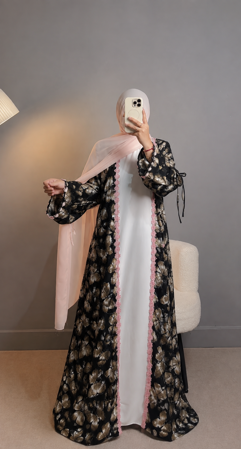 Flora 2-Piece Printed Abaya Set | Inner + Open Front Coat