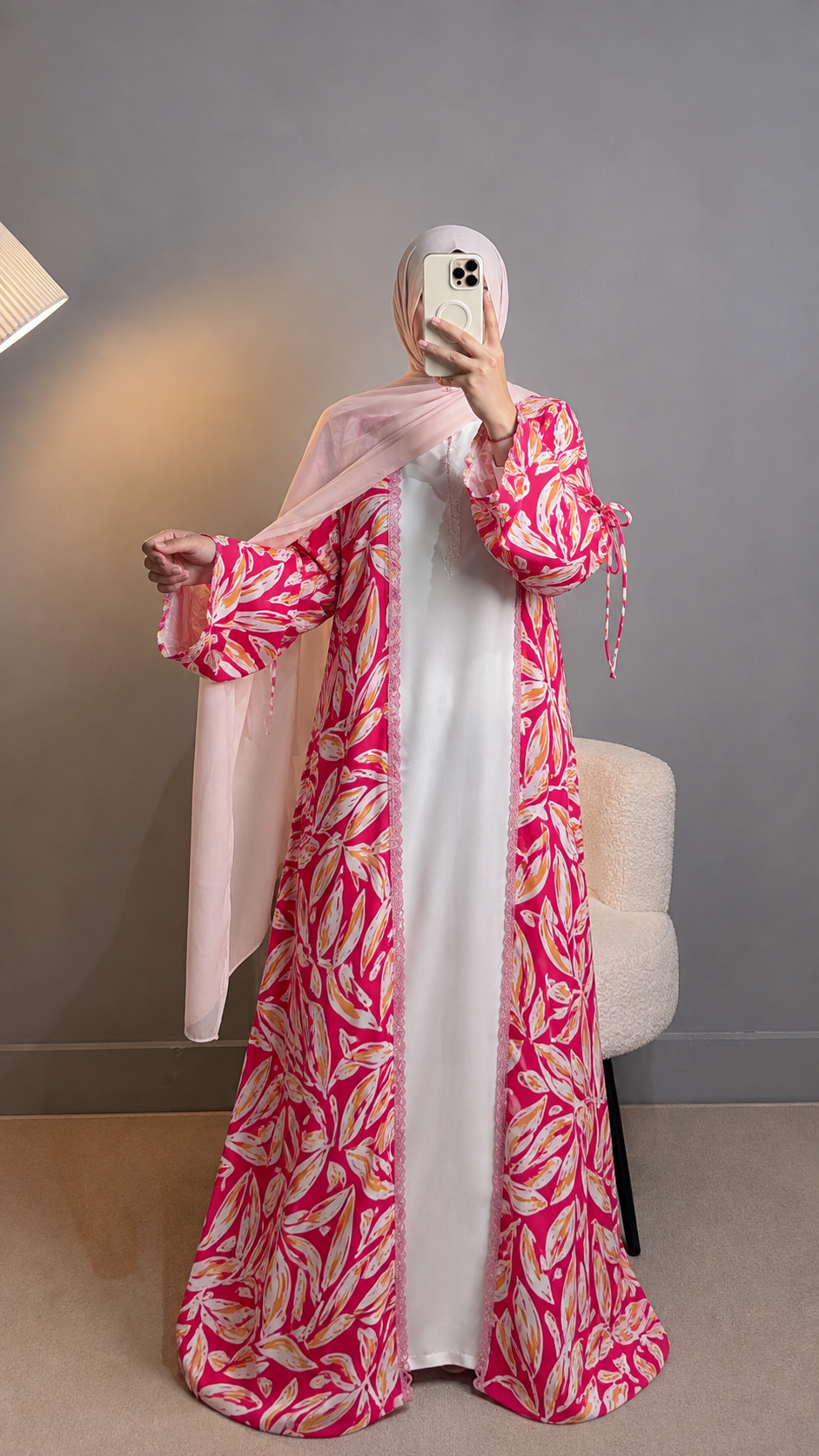 Flora 2-Piece Printed Abaya Set | Inner + Open Front Coat