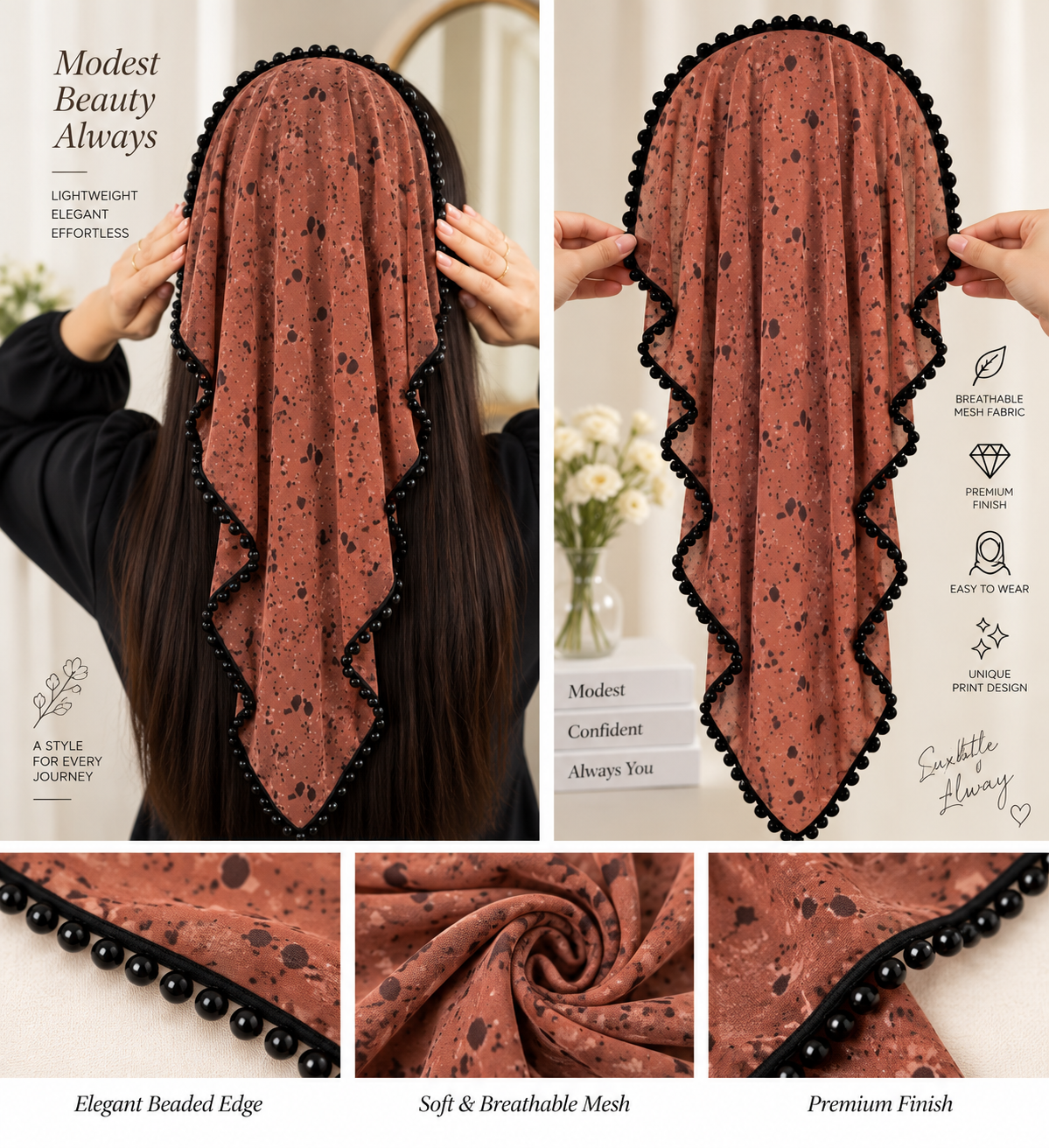Beaded Hair Net Headband – Elegant Hair Cover & Bun Snood