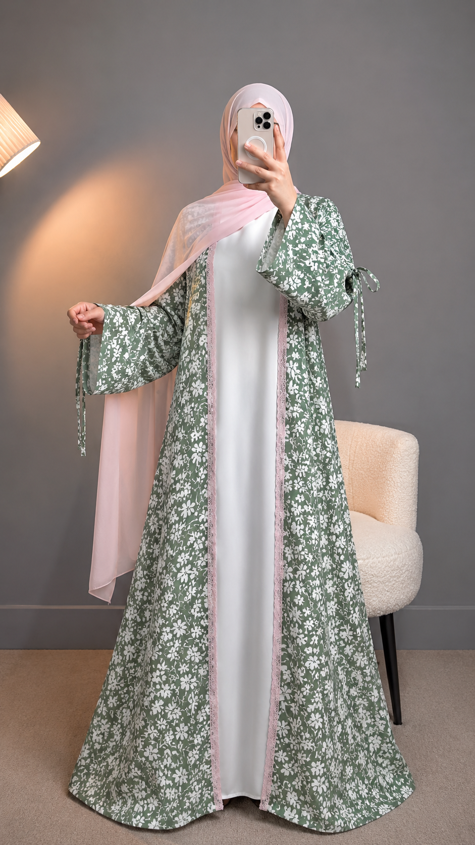 Flora 2-Piece Printed Abaya Set | Inner + Open Front Coat