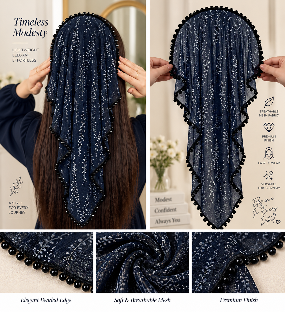Beaded Hair Net Headband – Elegant Hair Cover & Bun Snood