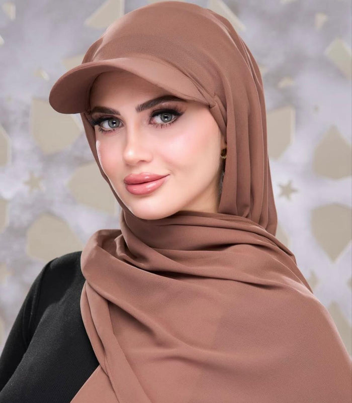 Chiffon Hijab with Attached Hat