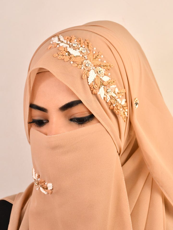 Malaysian Chiffon Hijab With Naqab - Luxury Embroidery Hijab