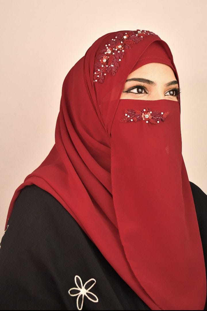 Malaysian Chiffon Hijab With Naqab - Luxury Embroidery Hijab