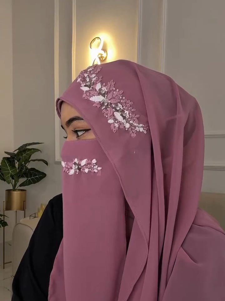 Malaysian Chiffon Hijab With Naqab - Luxury Embroidery Hijab