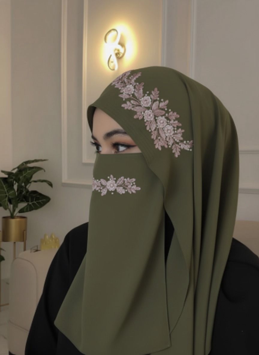 Malaysian Chiffon Hijab With Naqab - Luxury Embroidery Hijab