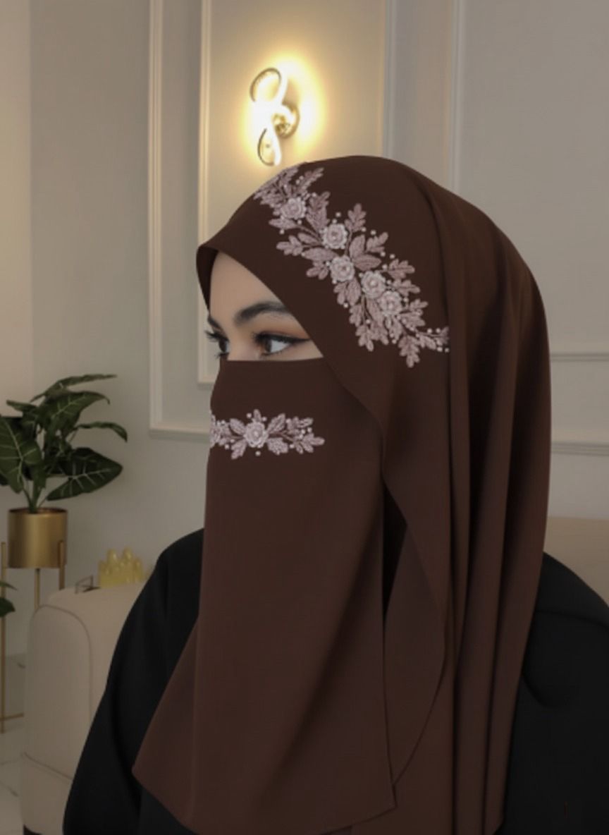 Malaysian Chiffon Hijab With Naqab - Luxury Embroidery Hijab