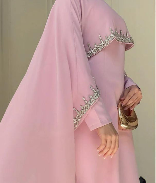 Celestial Rhinestone Cape Abaya | Luxury 2-Piece Set